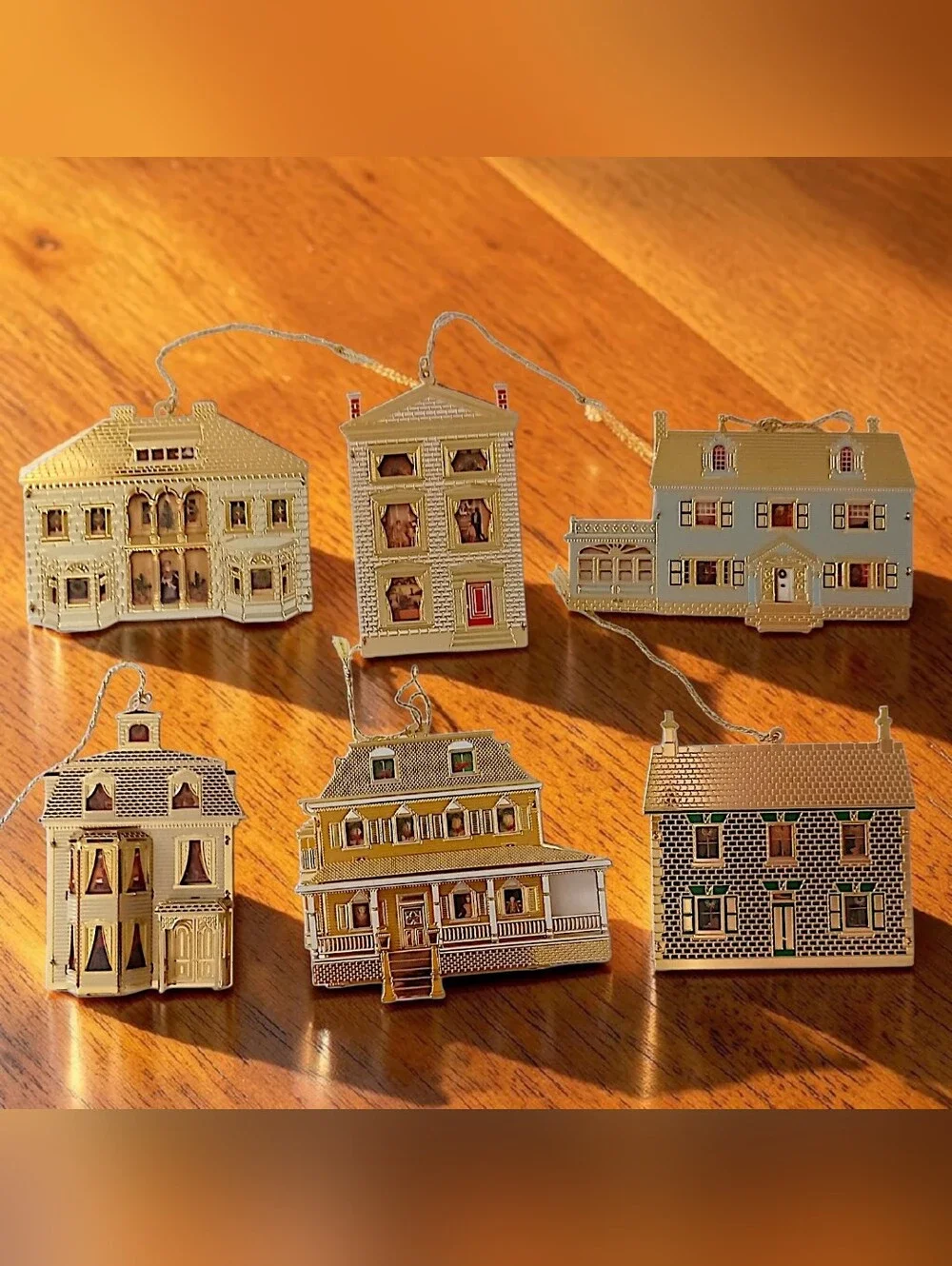 6 Bing Grondahl Collection Doll Houses of America Ornaments Gold Plate Christmas